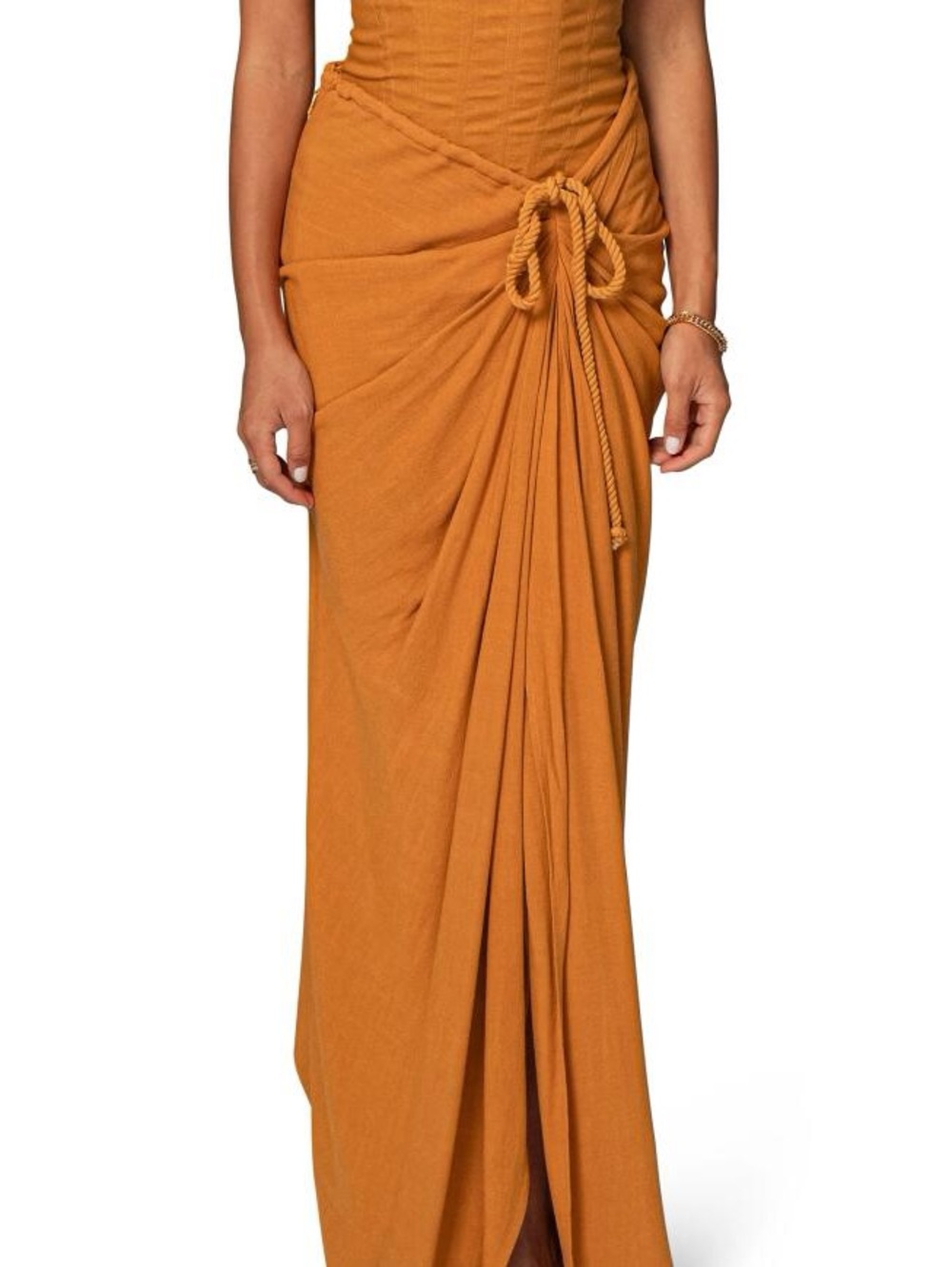 JLUXLABEL Noelia Slit Cotton & Linen Maxi Skirt in Yellow mustard raw hem size S